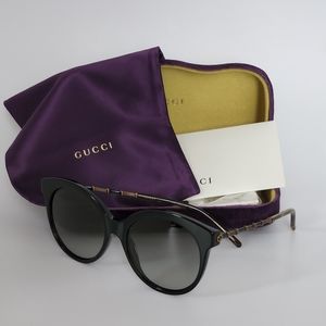GUCCI Round Cat Eye Women's Sunglasses Black/ Antique Cooper